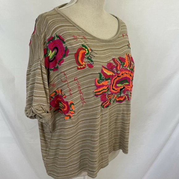 Free People Catalunya Floral Embroidered Stripe Flowy Boxy Top MEDIUM - Picture 5 of 7